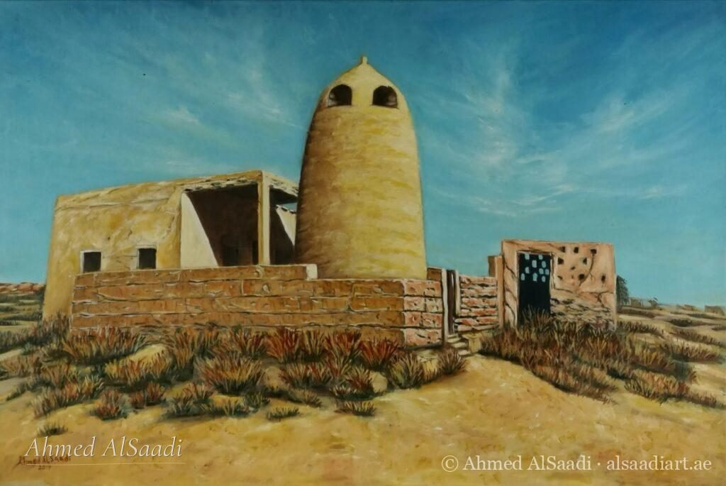 Old Mosque, RAK, original painting by Ahmed AlSaadi