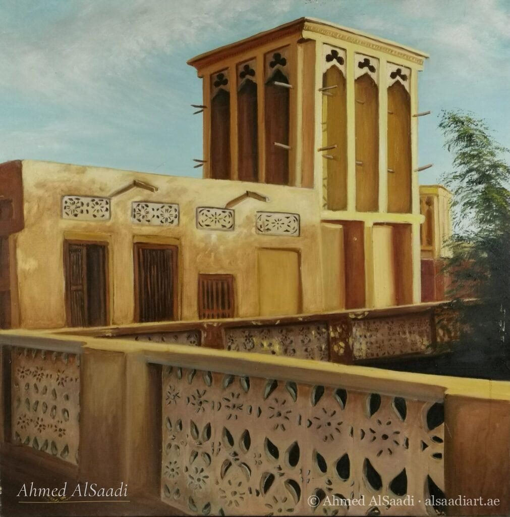 Wind Tower, original painting by Ahmed AlSaadi