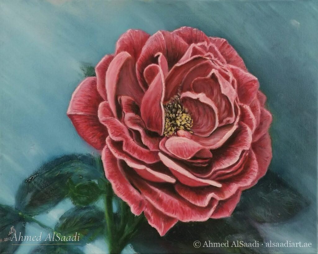 Red Rose, original painting by Ahmed AlSaadi